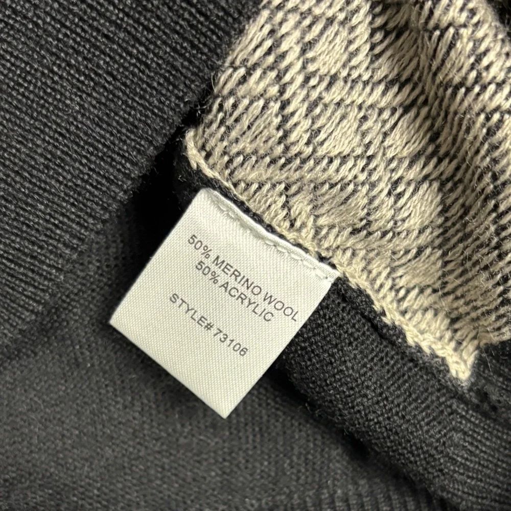 TravelSmith Merino Wool Blend V-Neck Sweater Vest L Black Geometric Preppy Y2K
